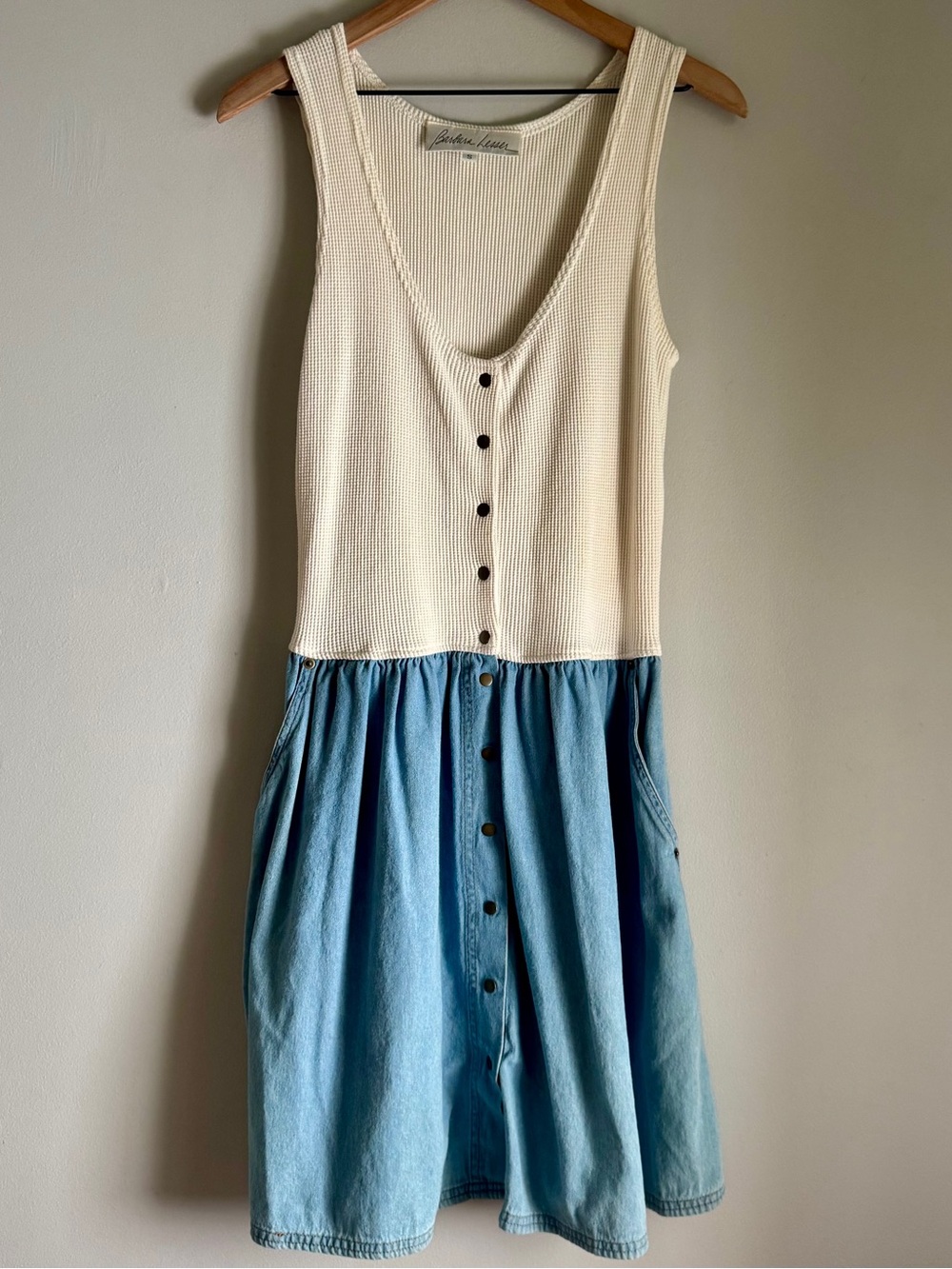 Vintage 90s Barbara Lesser Sleeveless Colorblock Button Down Dress Sz Small